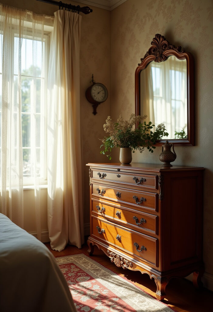 Bedroom With A Classic Vintage Dresser 1