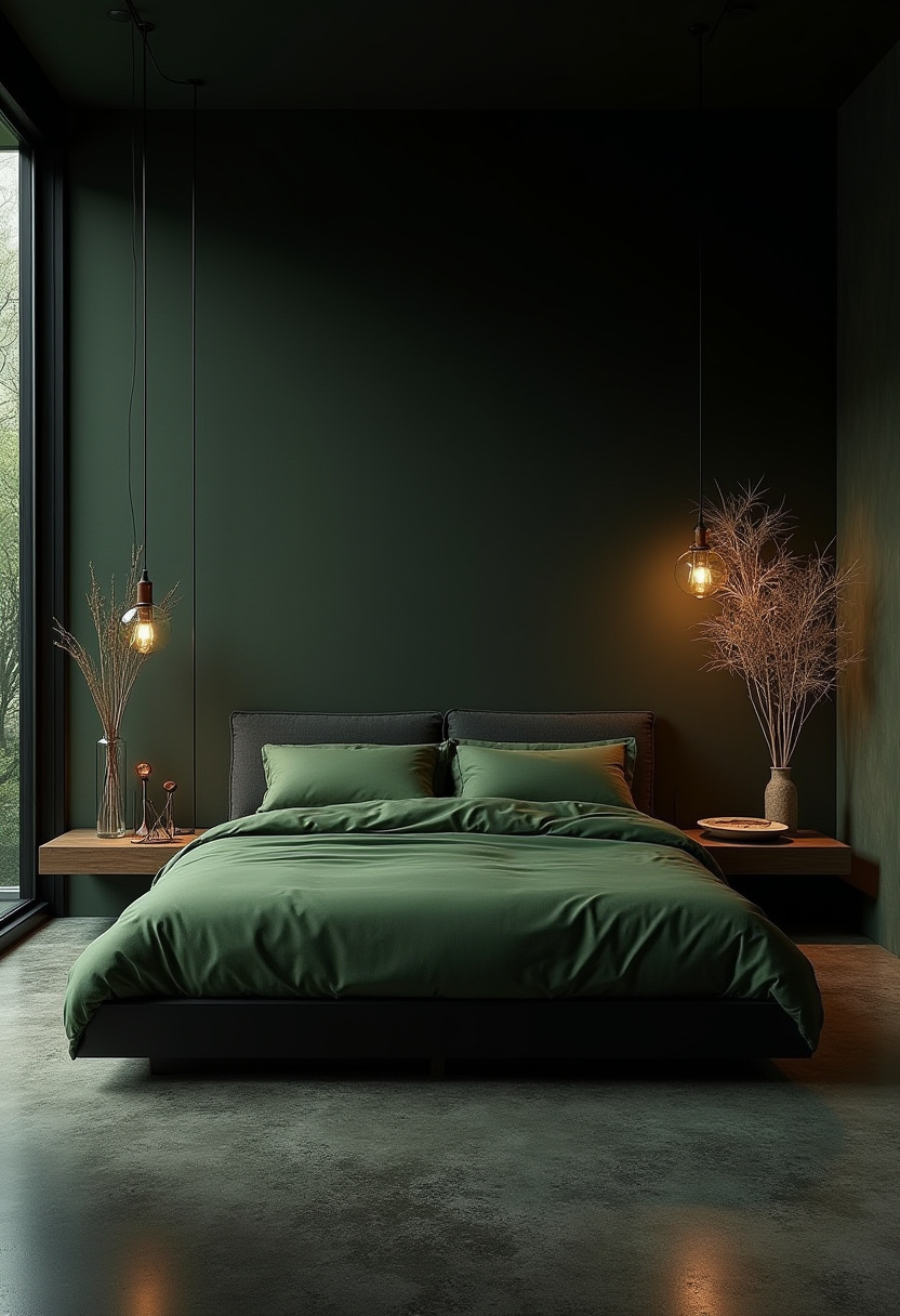 Dark Green And Black Bedroom 10