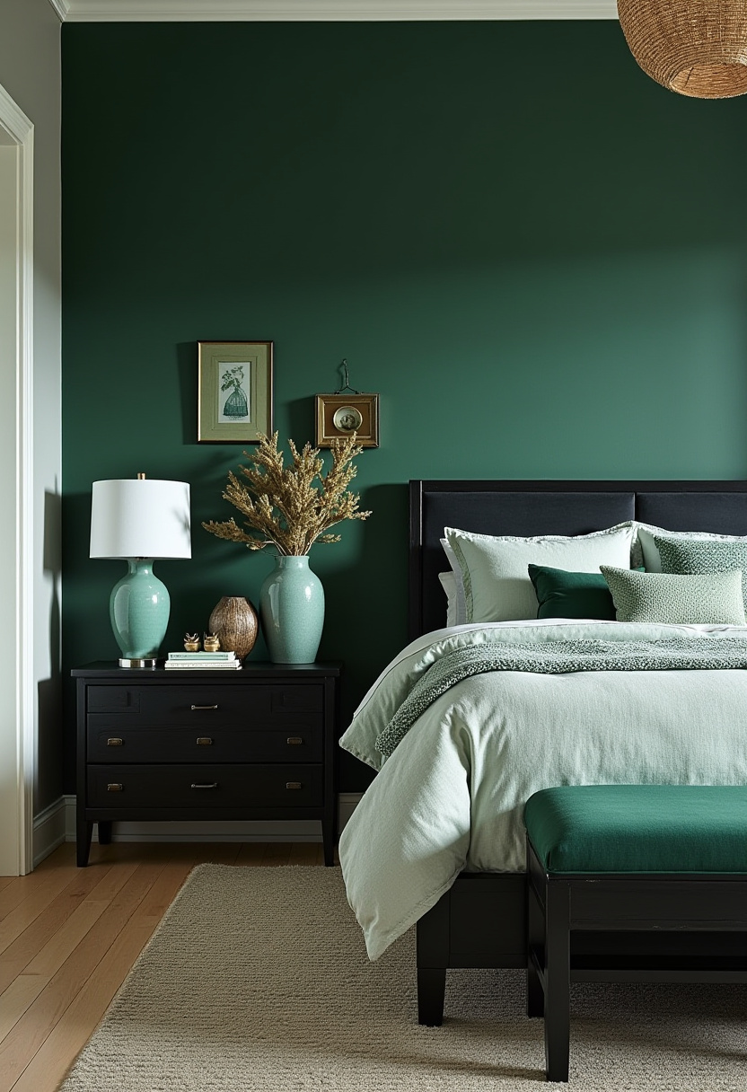 Dark Green And Black Bedroom 17