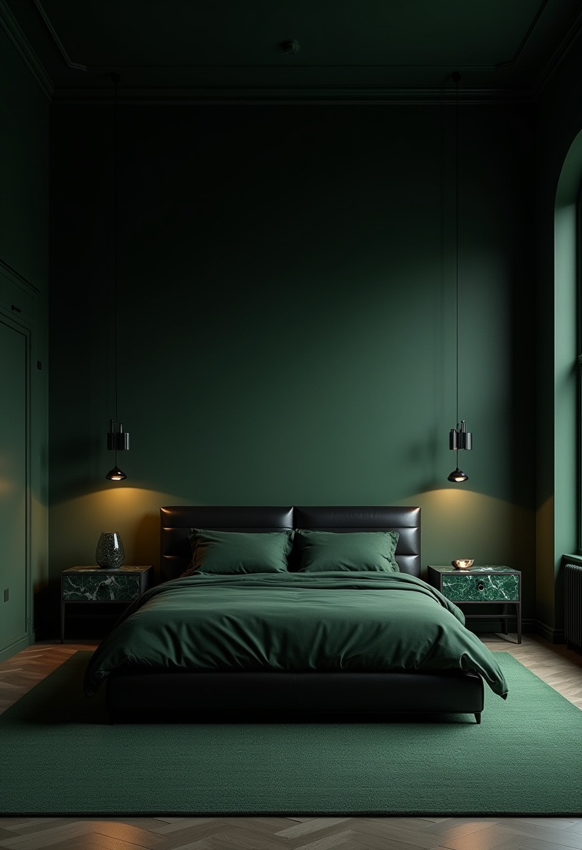 Dark Green And Black Bedroom 26