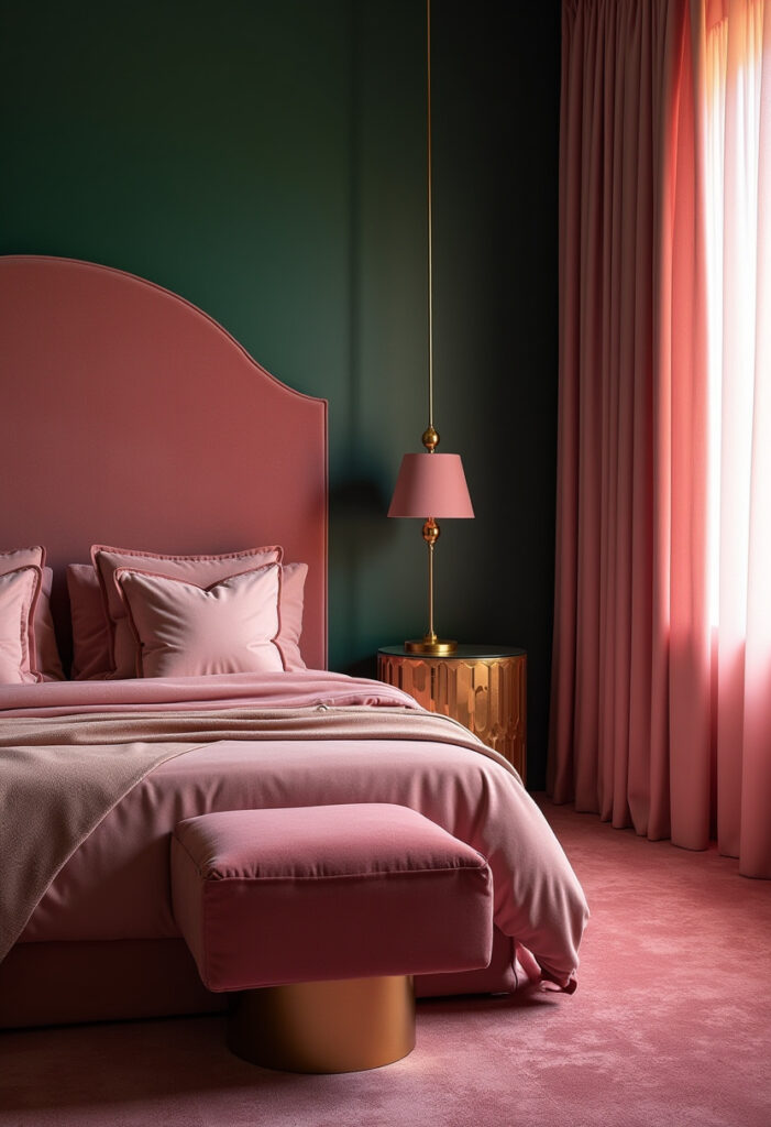 Dark Green And Pink Bedroom 1
