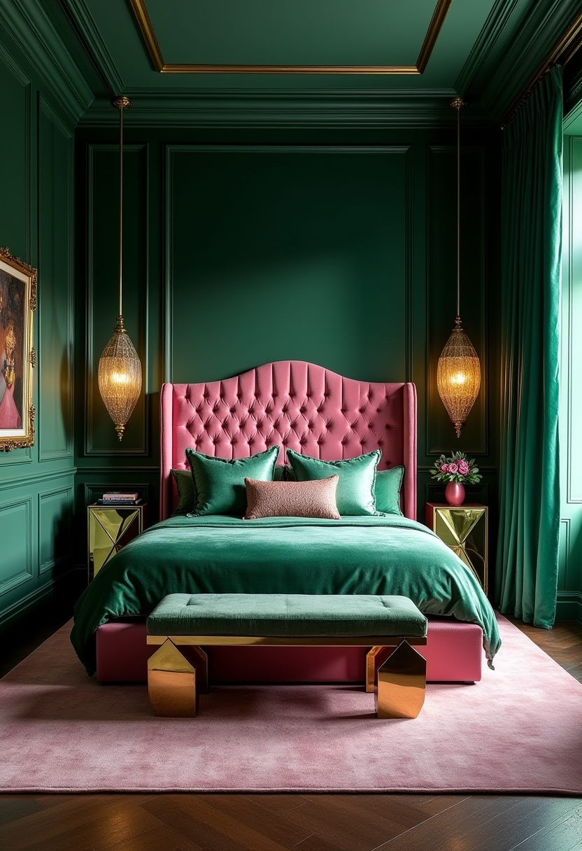Dark Green And Pink Bedroom 10