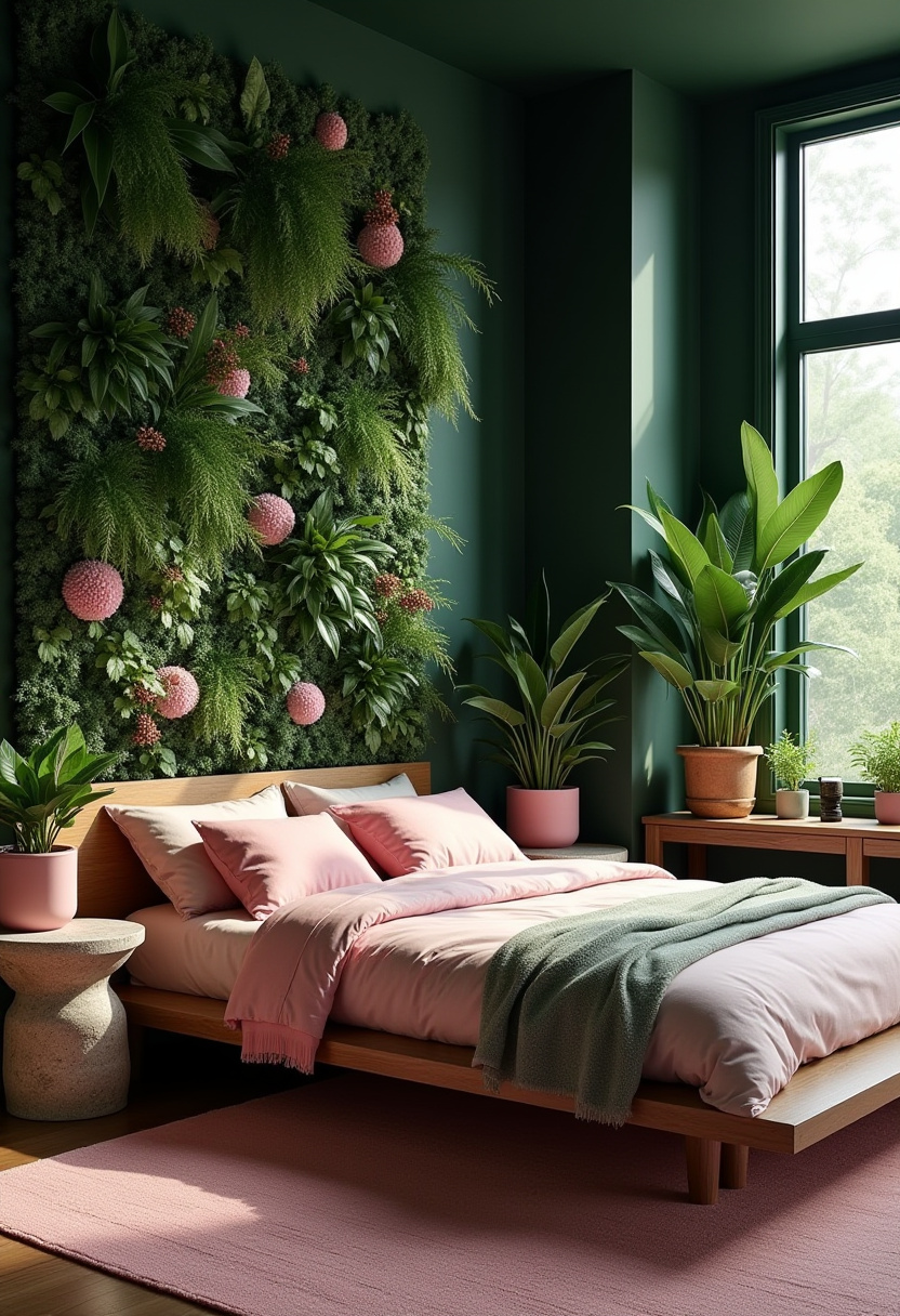 Dark Green And Pink Bedroom 11
