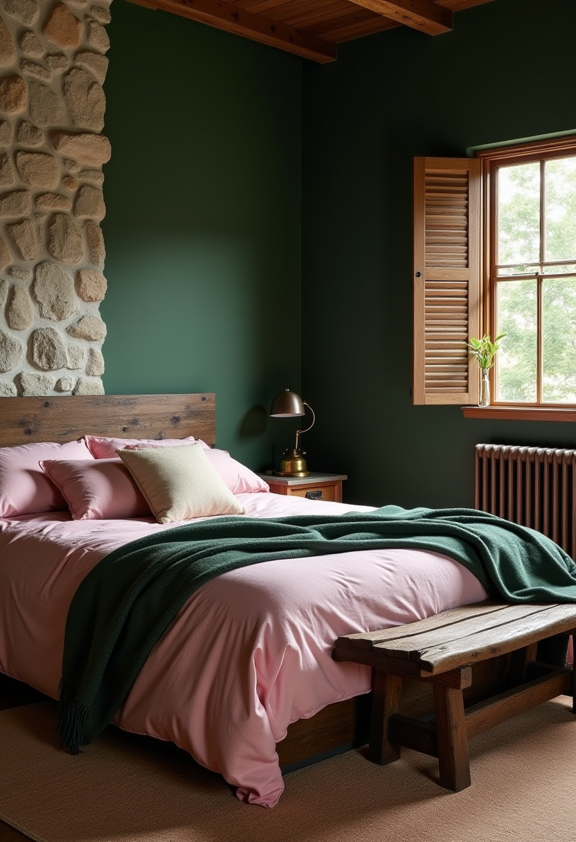 Dark Green And Pink Bedroom 12
