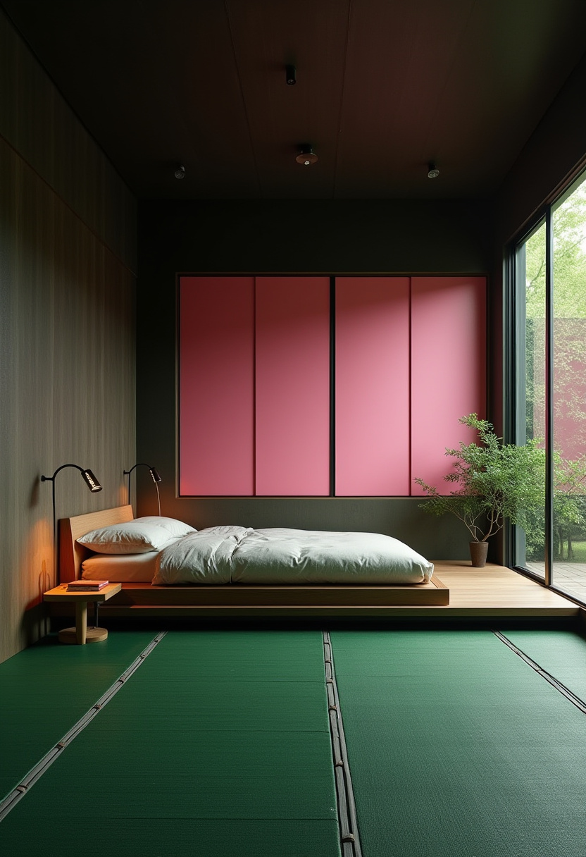 Dark Green And Pink Bedroom 13