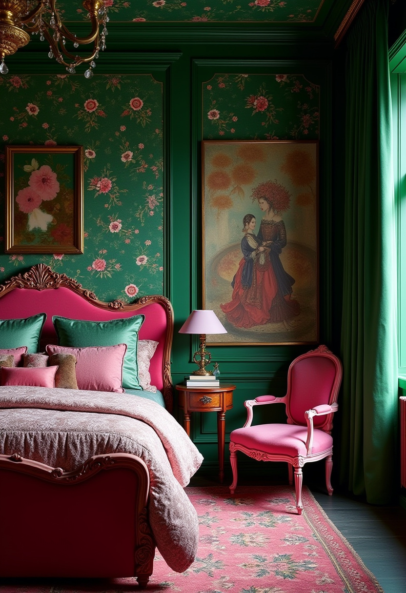 Dark Green And Pink Bedroom 15