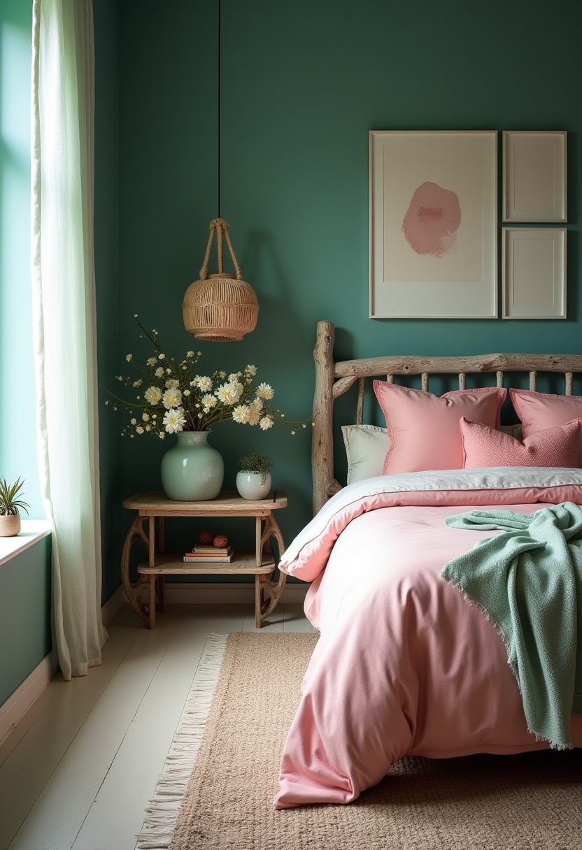 Dark Green And Pink Bedroom 16