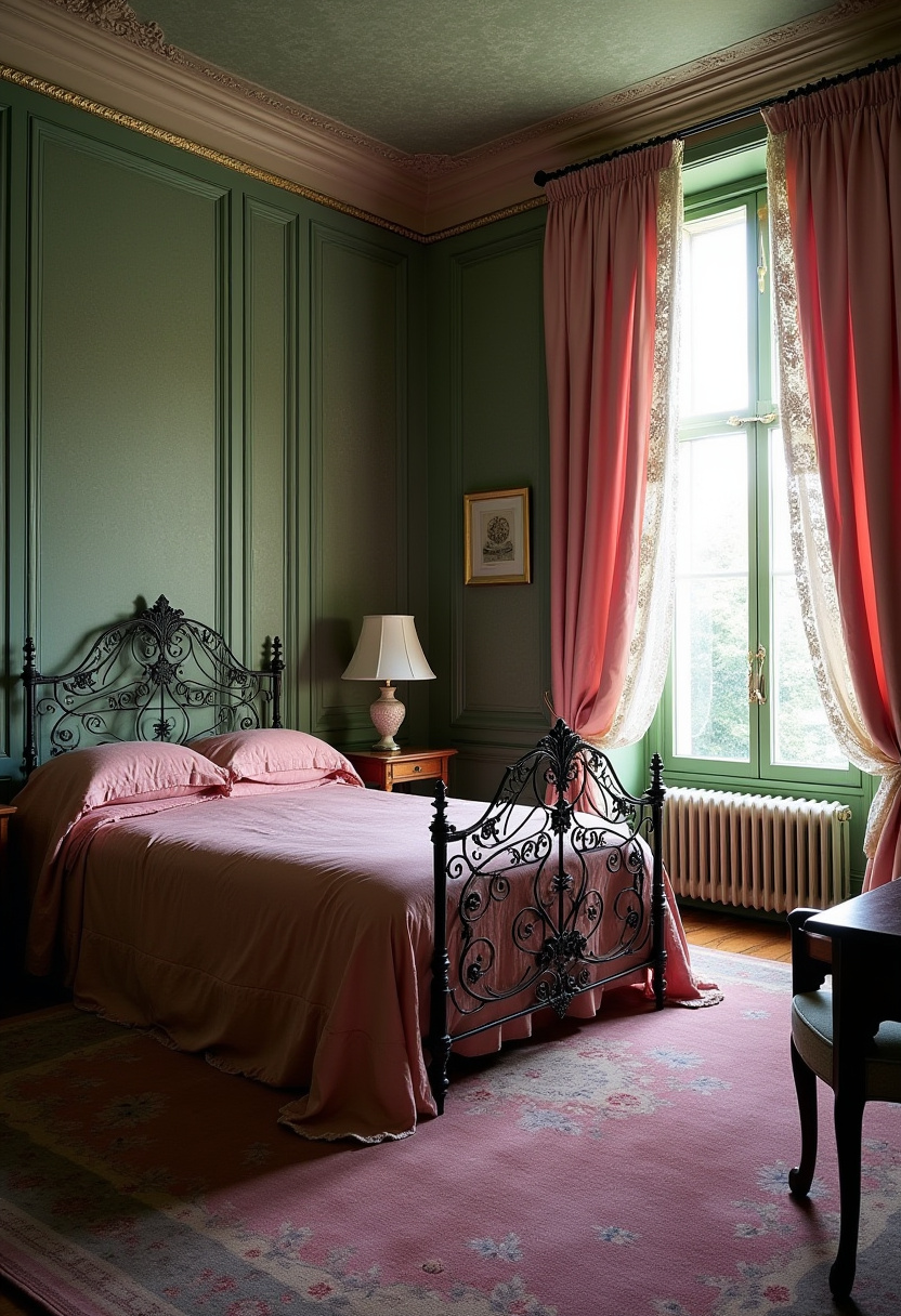 Dark Green And Pink Bedroom 18