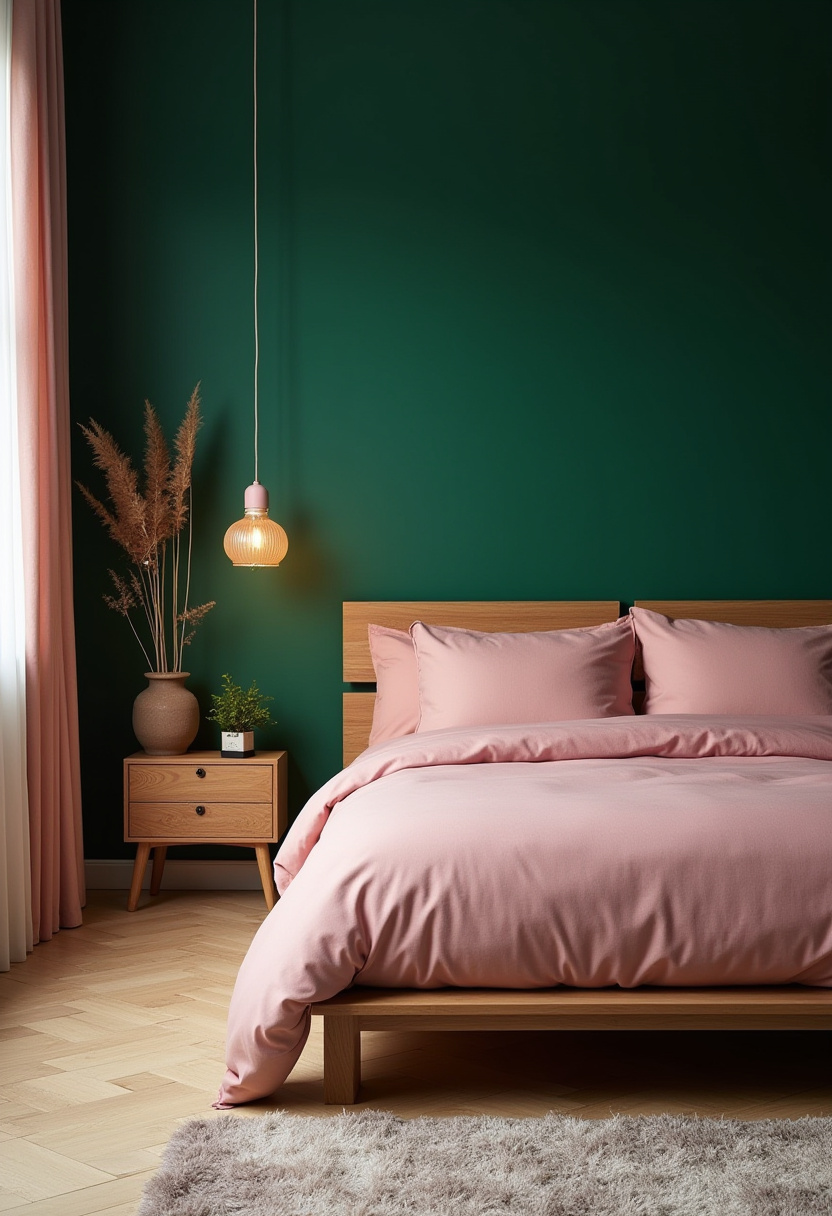 Dark Green And Pink Bedroom 2