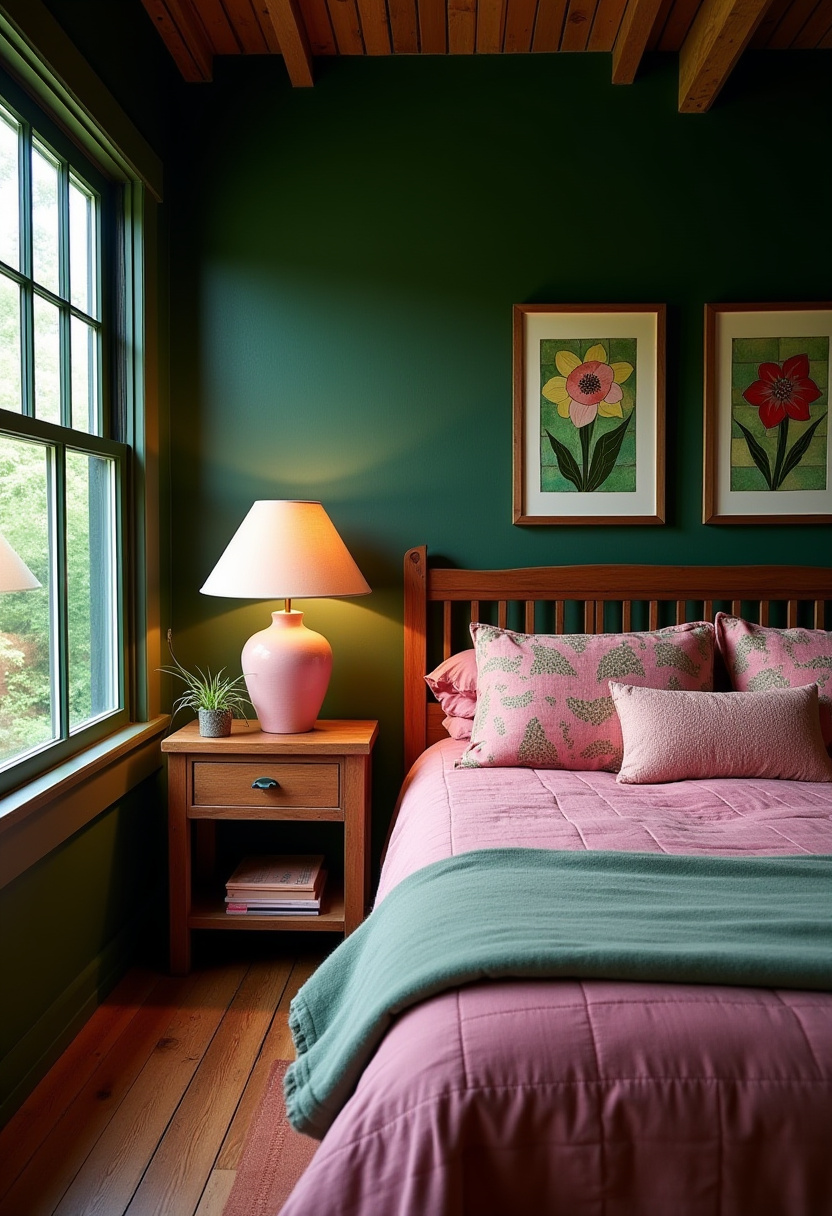 Dark Green And Pink Bedroom 21