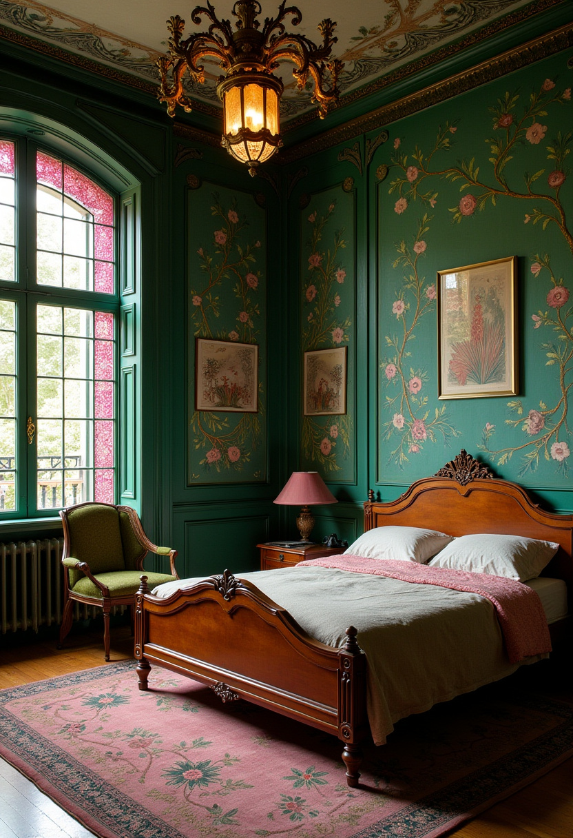 Dark Green And Pink Bedroom 24