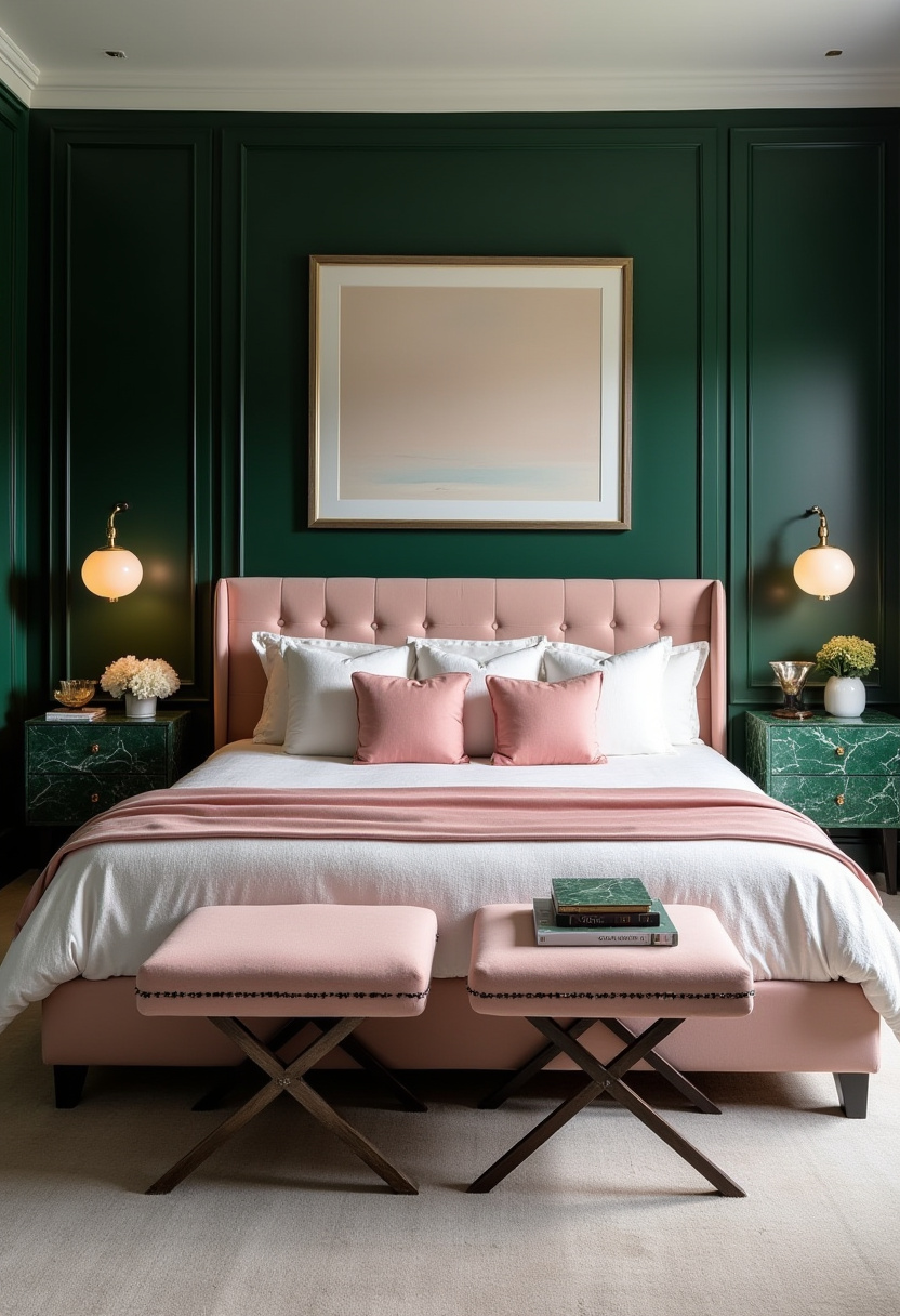 Dark Green And Pink Bedroom 25