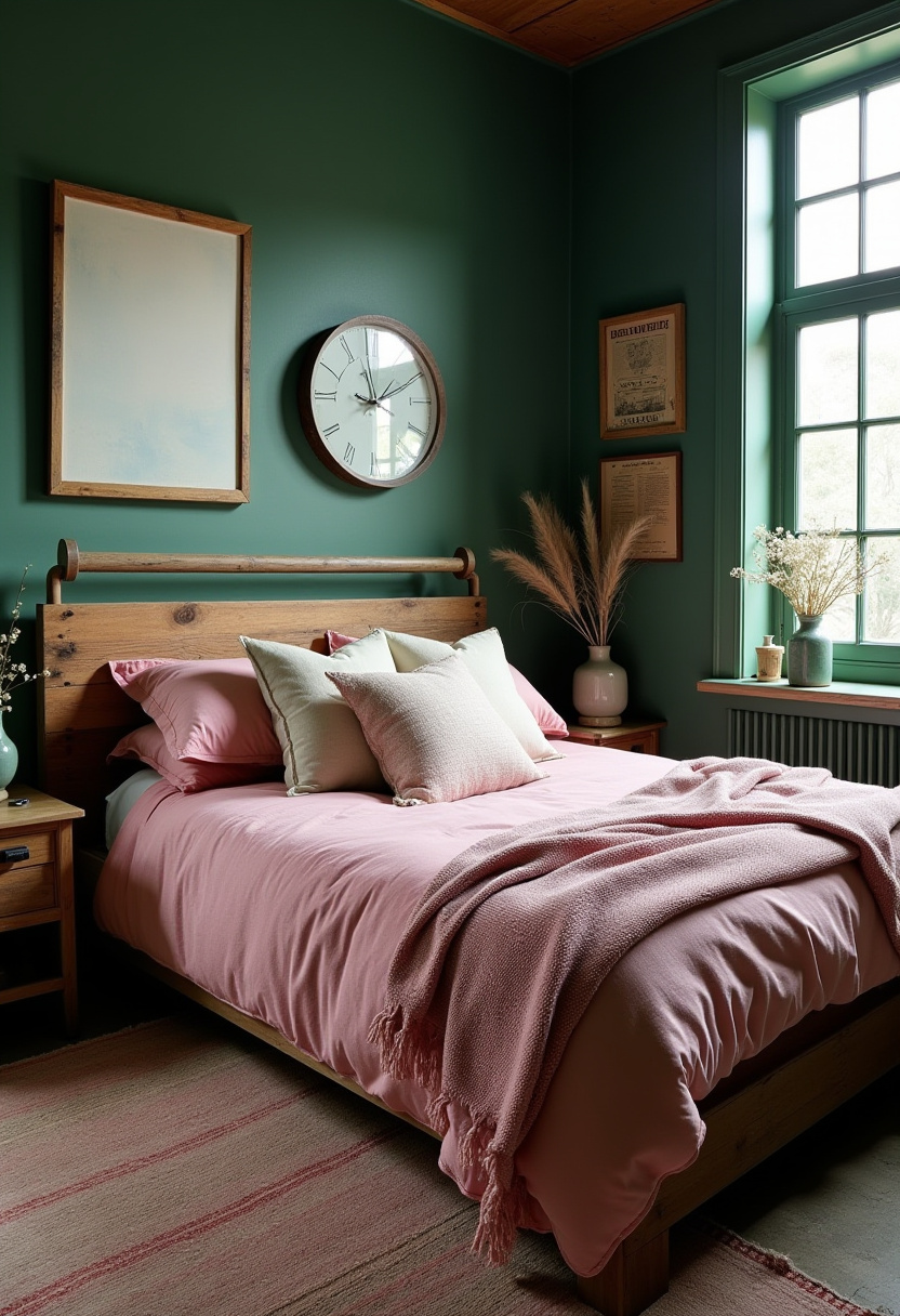 Dark Green And Pink Bedroom 26