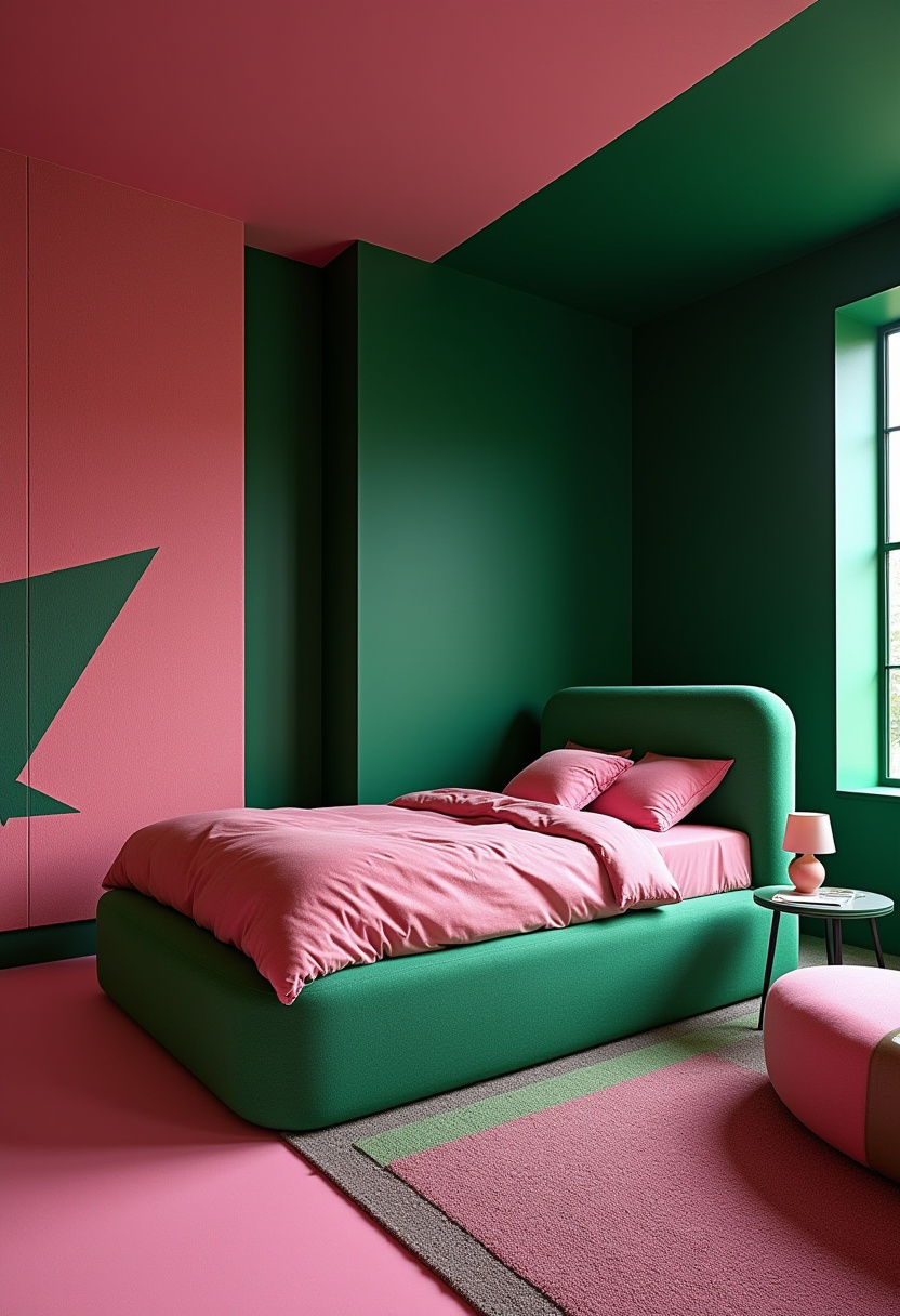Dark Green And Pink Bedroom 27