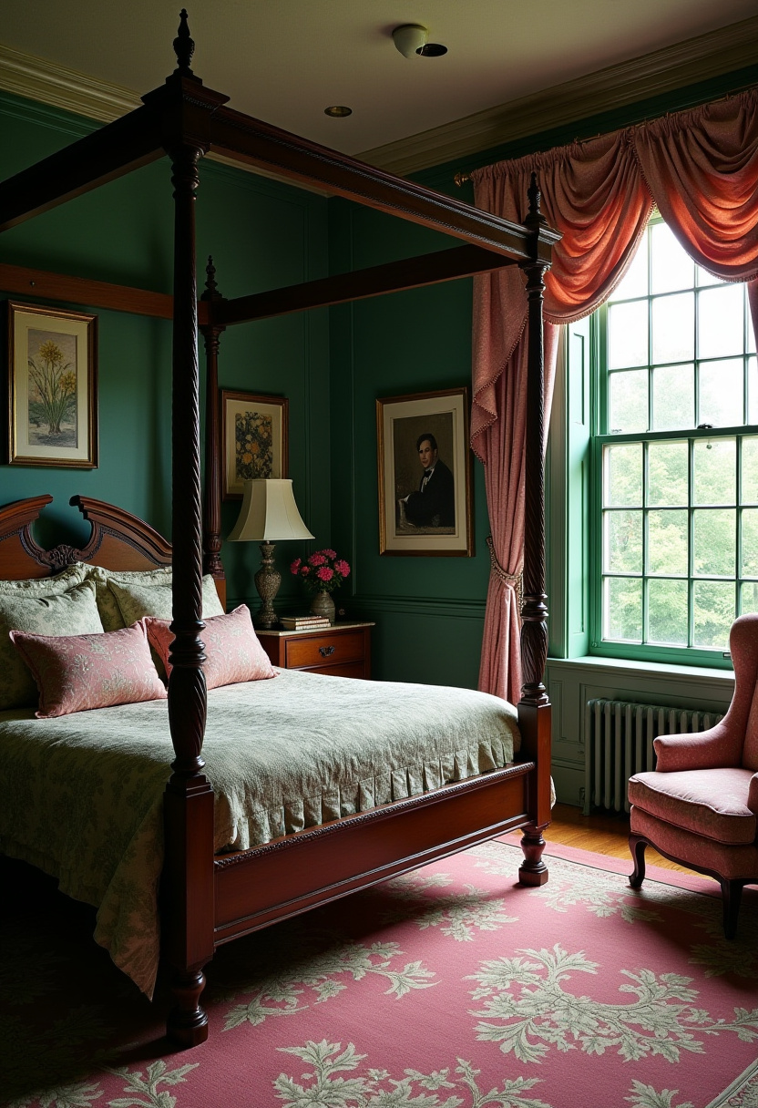 Dark Green And Pink Bedroom 28