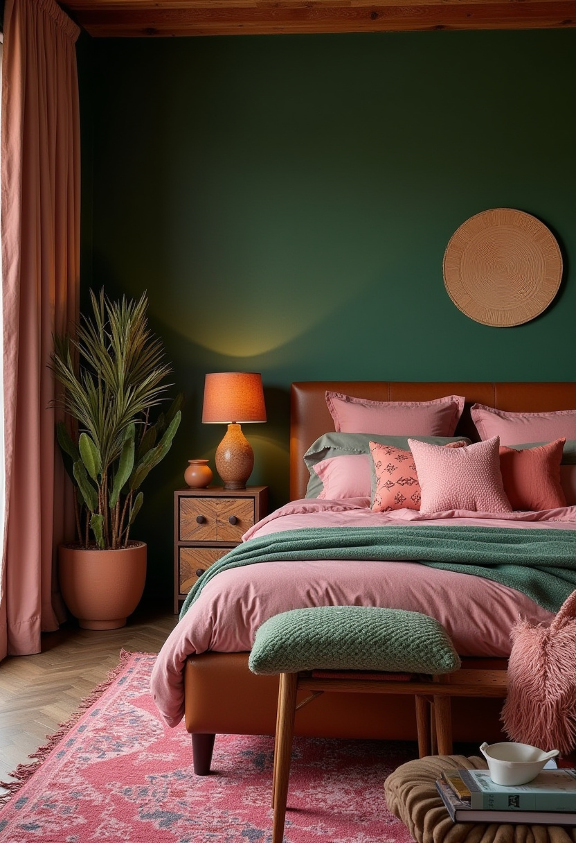 Dark Green And Pink Bedroom 29