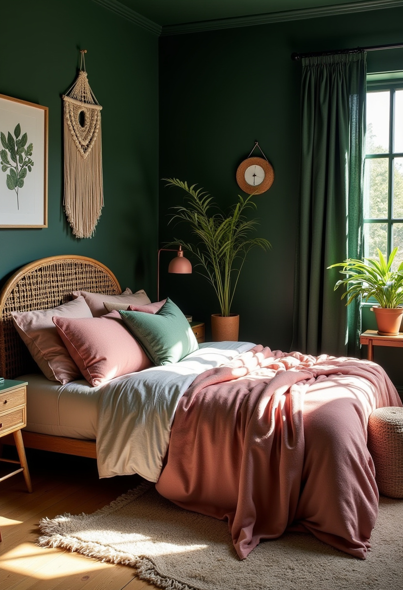 Dark Green And Pink Bedroom 3