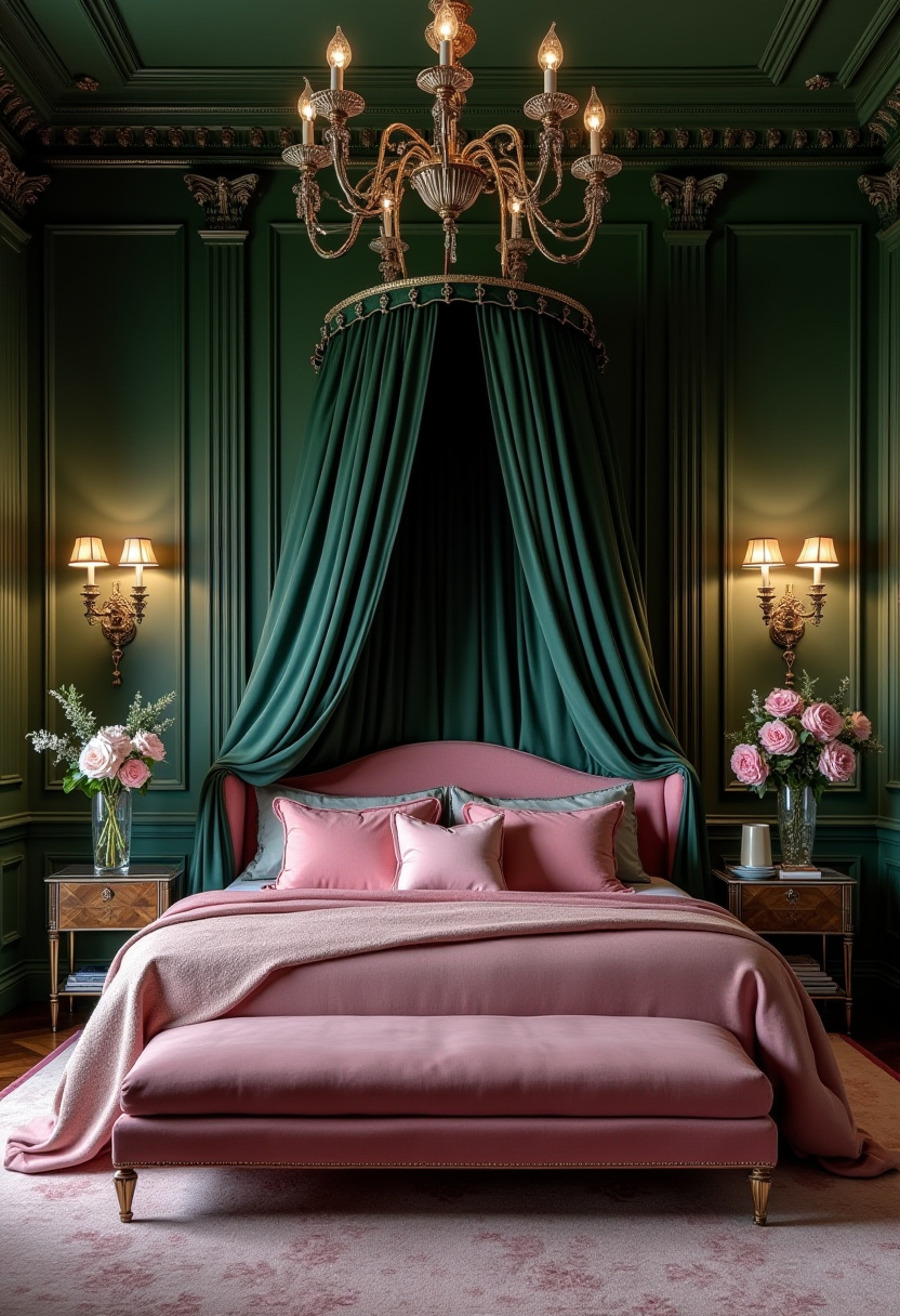 Dark Green And Pink Bedroom 30