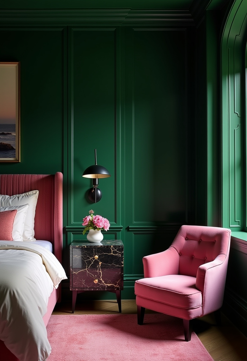 Dark Green And Pink Bedroom 4