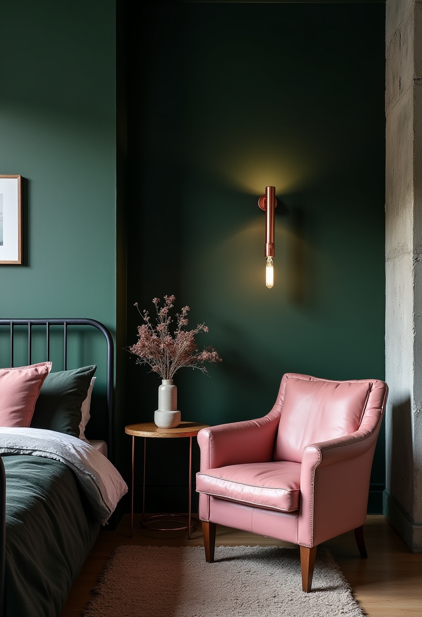 Dark Green And Pink Bedroom 7