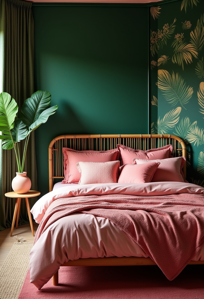 Dark Green And Pink Bedroom 9