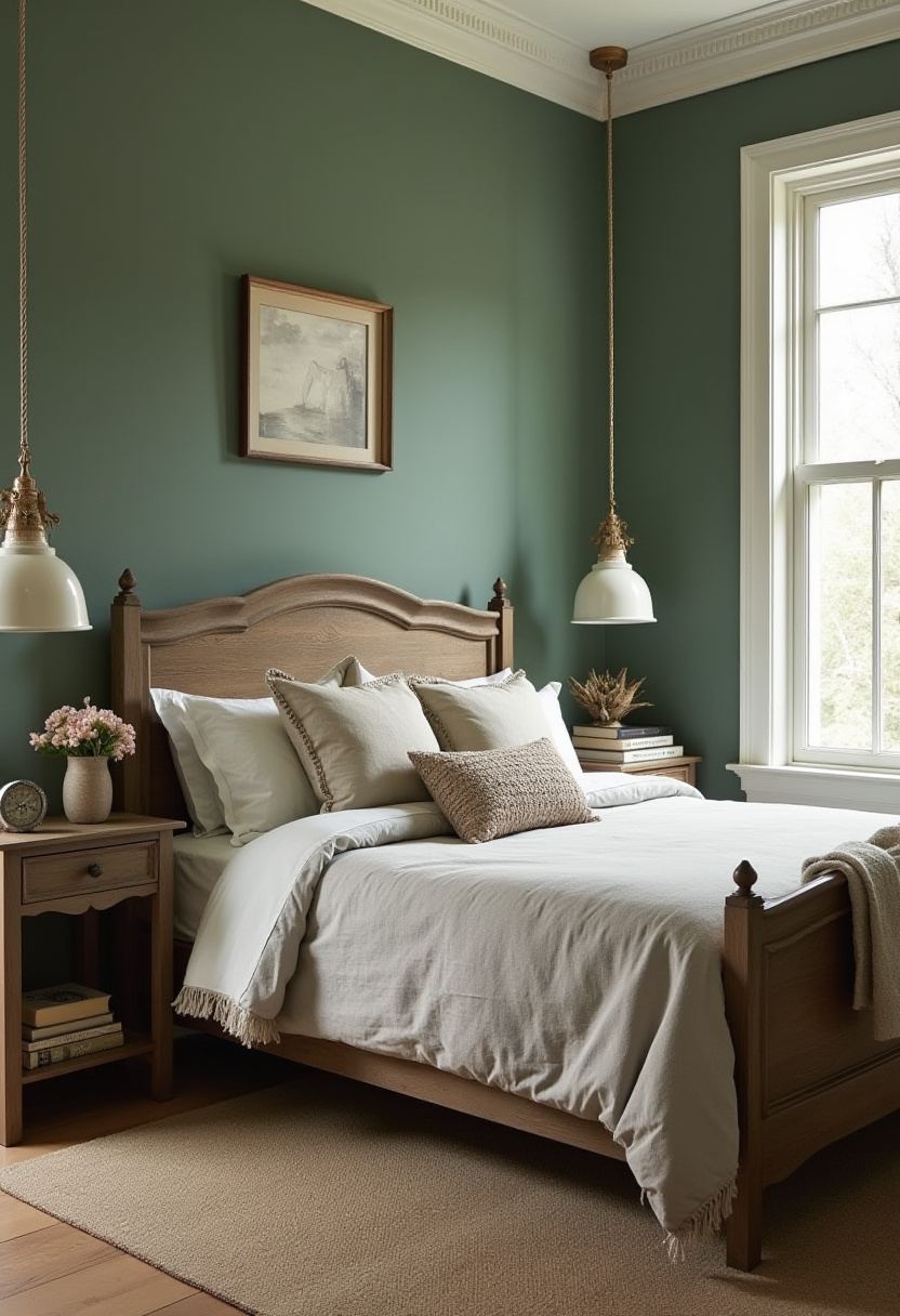 Dark Green Walls Bedroom 13