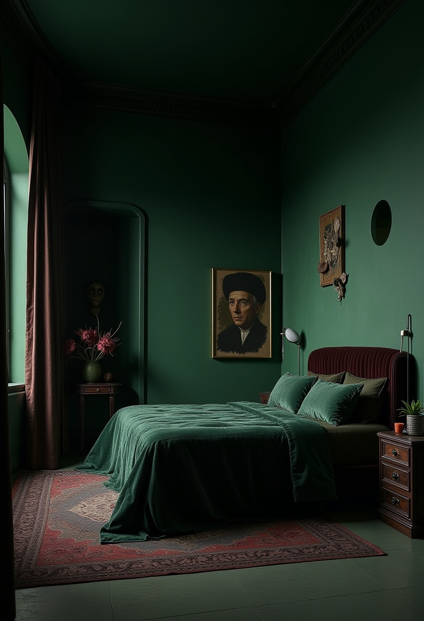Dark Green Walls Bedroom 23