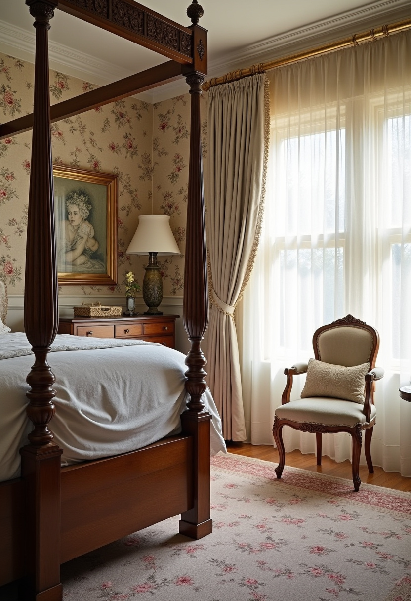 Elegant English Bedroom Charm Vintage Aesthetic 1